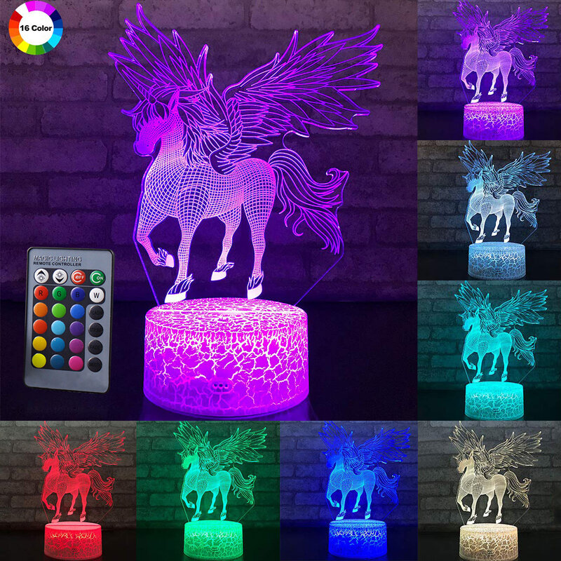 Luz LED nocturna 3D con Control remoto o táctil para niños, lámpara de escritorio con forma de unicornio, decoración navideña para el hogar, regalos encantadores para niños D23, 3W