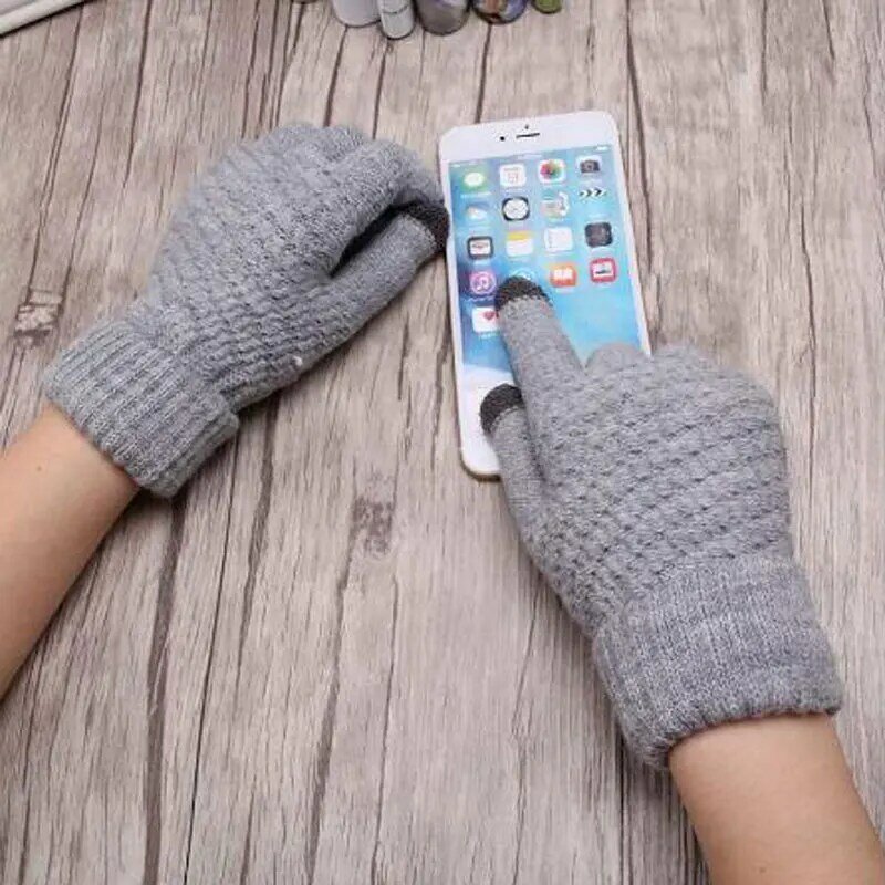 Damskie kaszmirowe wełniane rękawiczki z dzianiny jesienno-zimowe grube ciepłe rękawiczki pluszowe wewnątrz solidne rękawiczki do Tablet z funkcją telefonu komórkowego