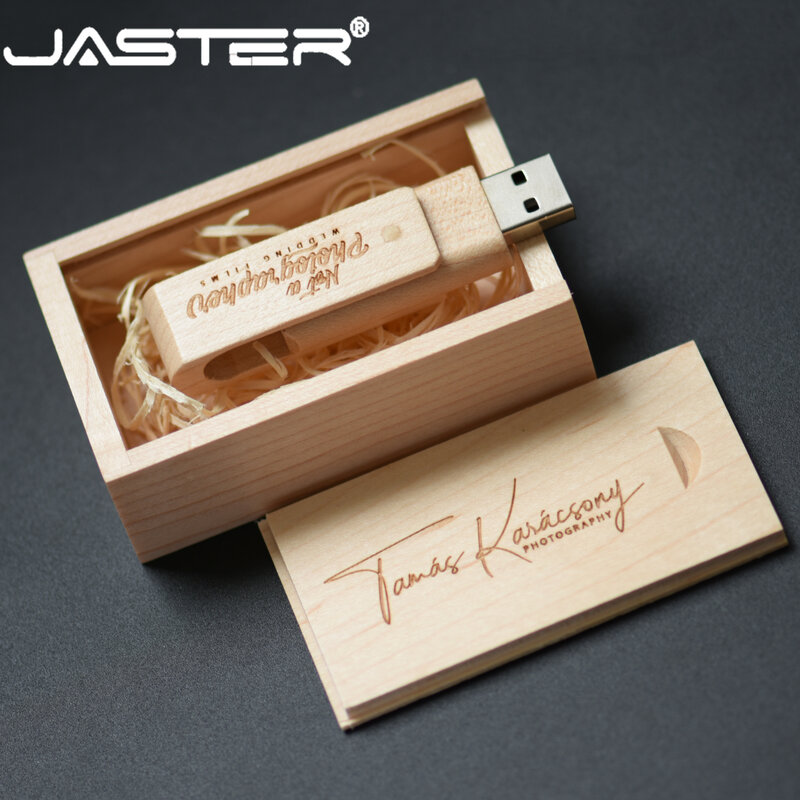 JASTER USB 2.0 Gỗ Xoay Được Usb Đèn LED 4GB 8GB 16GB 32GB 64GB dính Bút Tùy Chỉnh LOGO Quà Cưới