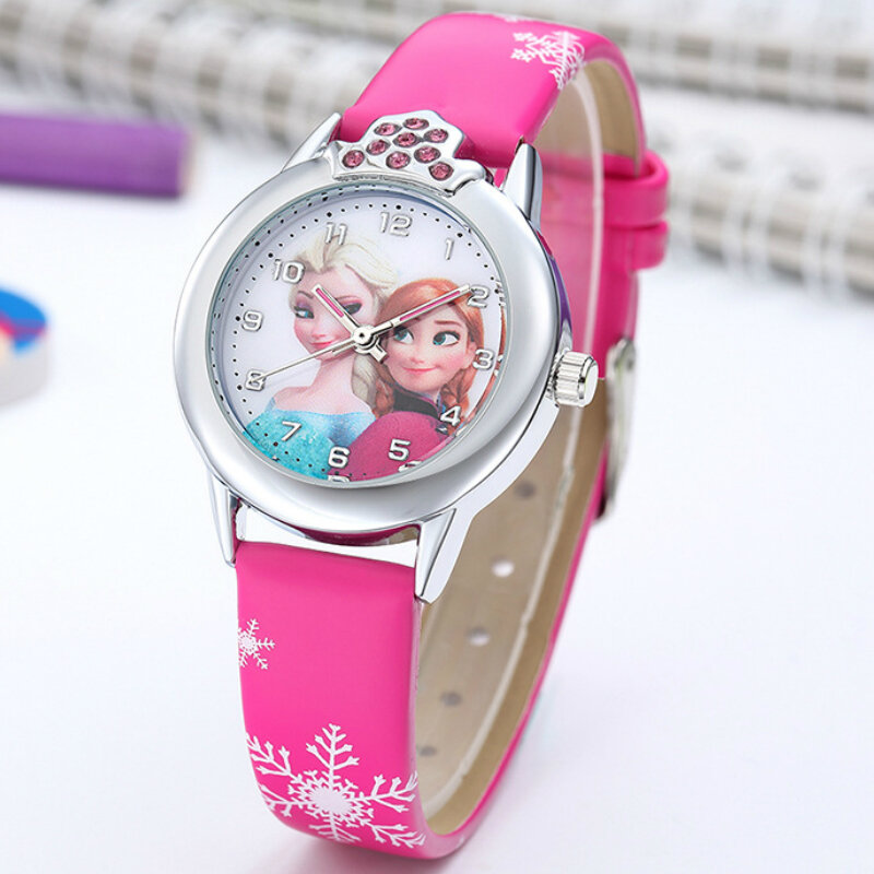 Reloj de pulsera de dibujos animados para niñas y niños, relojes con correa de cuero, relojes de Frozen, regalos para niñas