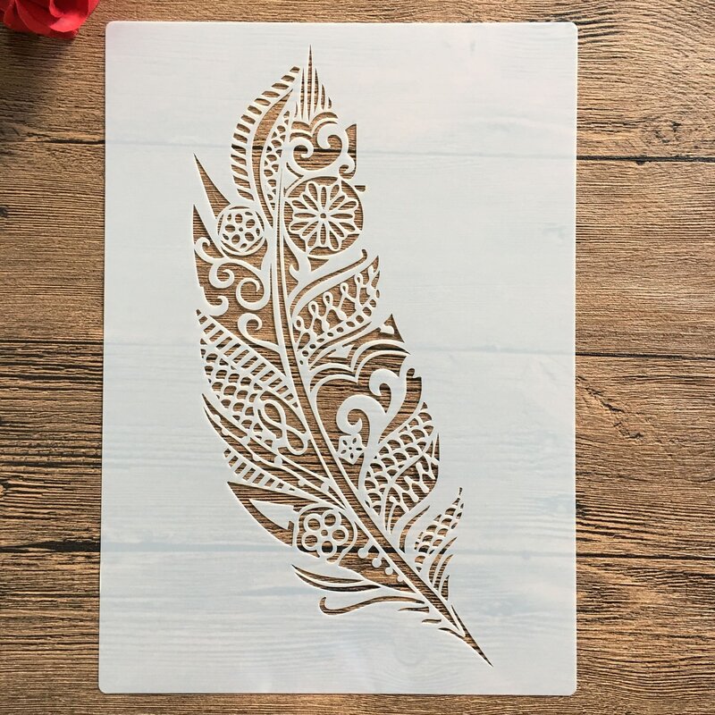 A4 29 * 21cm feather DIY Stencils Wall Painting Scrapbook Coloring Embossing Album Decorative Paper Card Template,wall