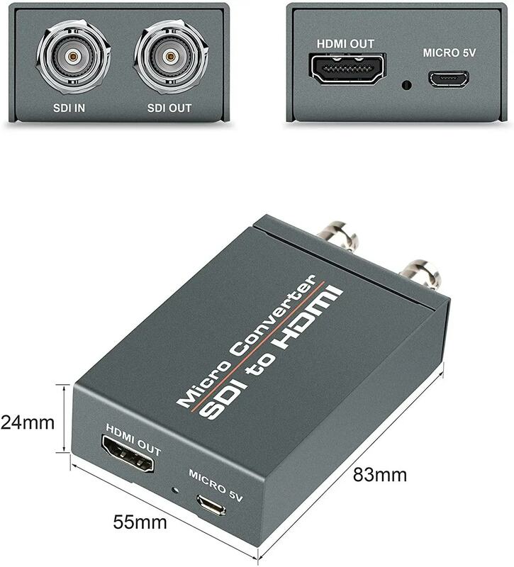 Microconvertidor de SDI a HDMI, Adaptador convertidor de 1080P, con fuente de alimentación, 3G-SDI/HD-SDI/SD-SDI a HDMI
