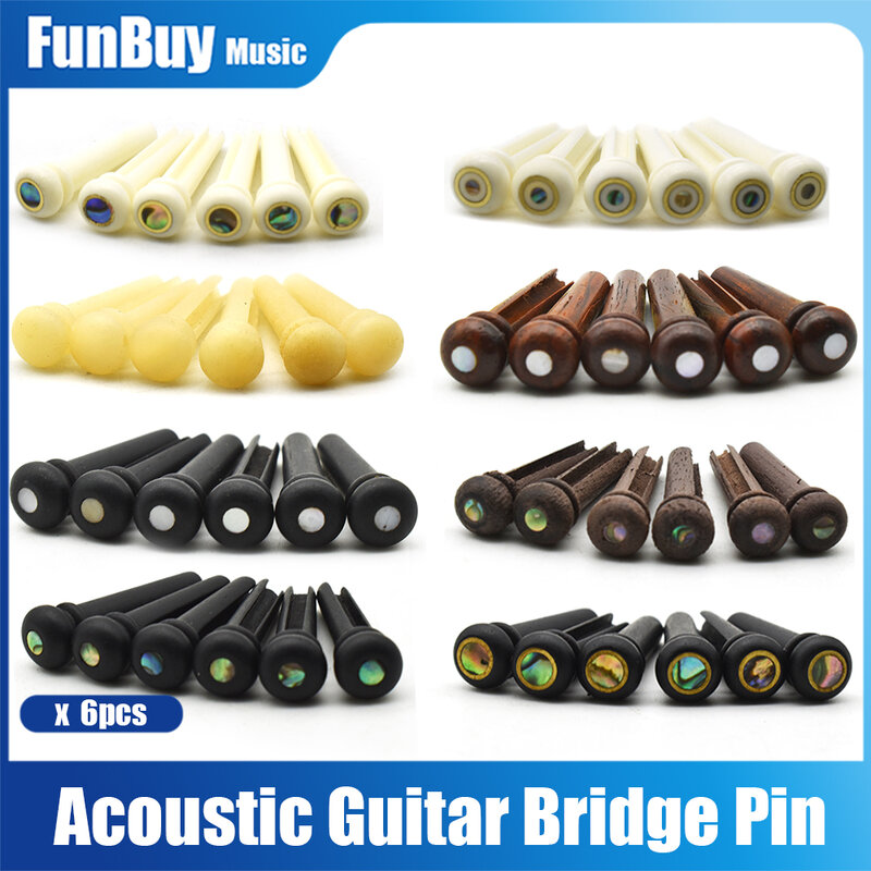 Pines de puente de guitarra de hueso de ébano, pasador de puente de palisandro para guitarra acústica con carcasa de perla, Círculo de latón, accesorios de guitarra, 6 piezas