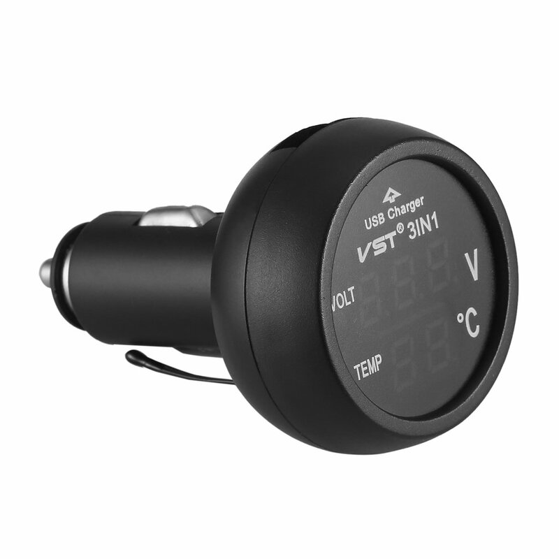 Nieuwe 3 In 1 Led Usb Car Charger Voltmeter Thermometer Auto Batterij Monitor Lcd Digitale Dual Display 12V/24V Digitale Meter Monitor