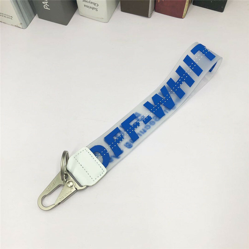 off OW keychain white transparent PVC jelly letters jeans bag mobile phone camera bag pendant White