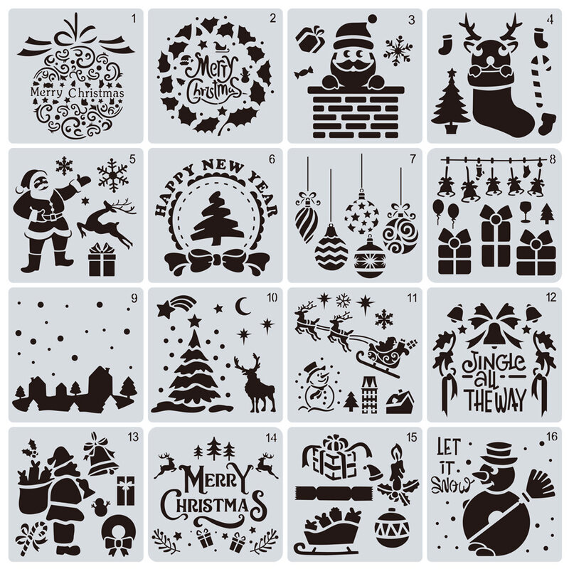 15*15 Selamat Natal Lapisan Stensil Gambar Semprot Stensil DIY Album Foto Buku Tempel Dekoratif Embossing DIY Kartu Kerajinan