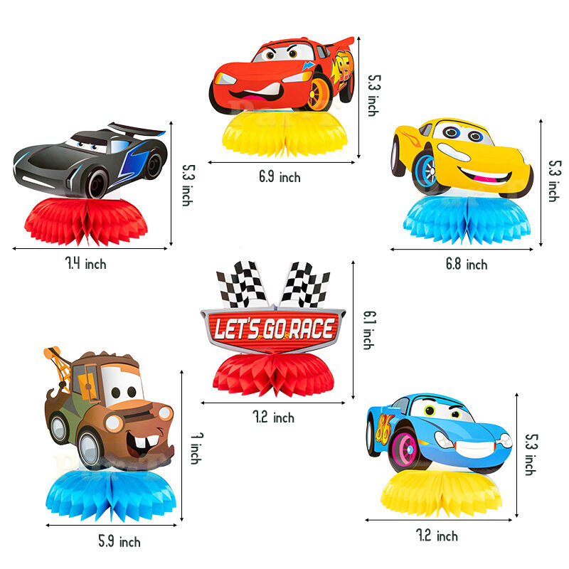 6Pcs Race Car Honeycomb Centerpieces Desktop Multiple Auto Elements Table Topper for Kids Birthday Party Decoration Baby Shower
