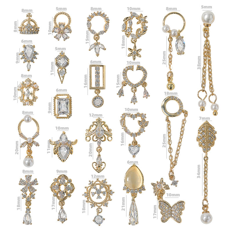 HNIaffiliés-Bijoux 3D en Métal pour Nail Art, Pendentif en Perle Japonaise, Décorations de Qualité Supérieure, Clip, Manucure, Breloques en Diamant, 2 Pièces