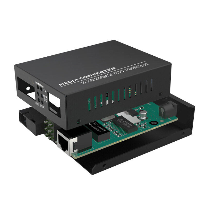 Gigabit Fiber Optical Media Converter 1000/100Mbps Ethernet RJ45เดี่ยว TX RX SC พอร์ตภายนอกแหล่งจ่ายไฟ