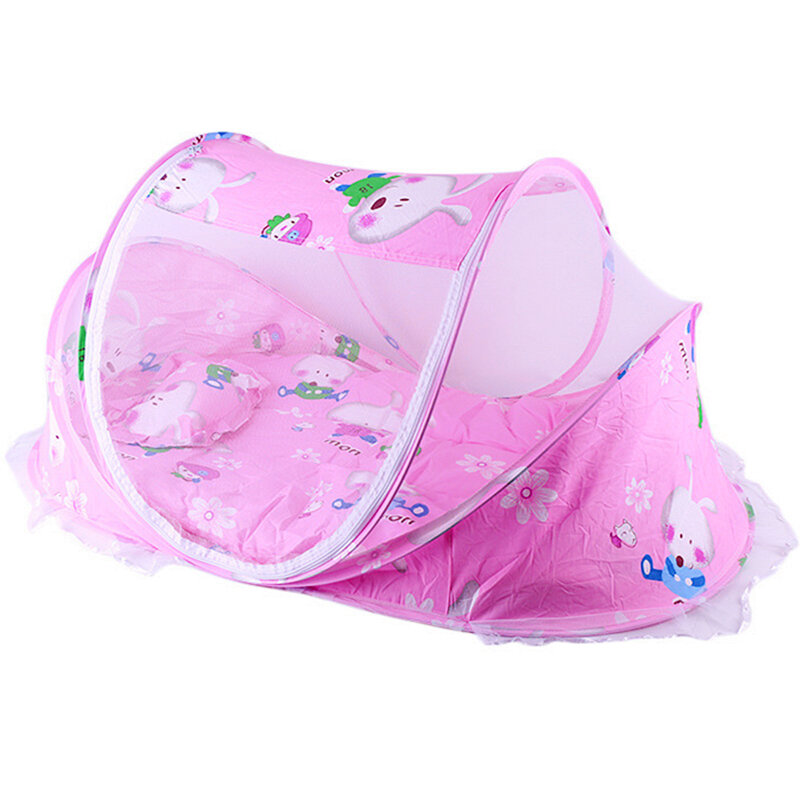 0-24 Months Baby Infant Bedding Mesh Crib Netting Folding Baby Mosquito Nets with Mattress Pillow Music Bag or Cool Mat Pillow