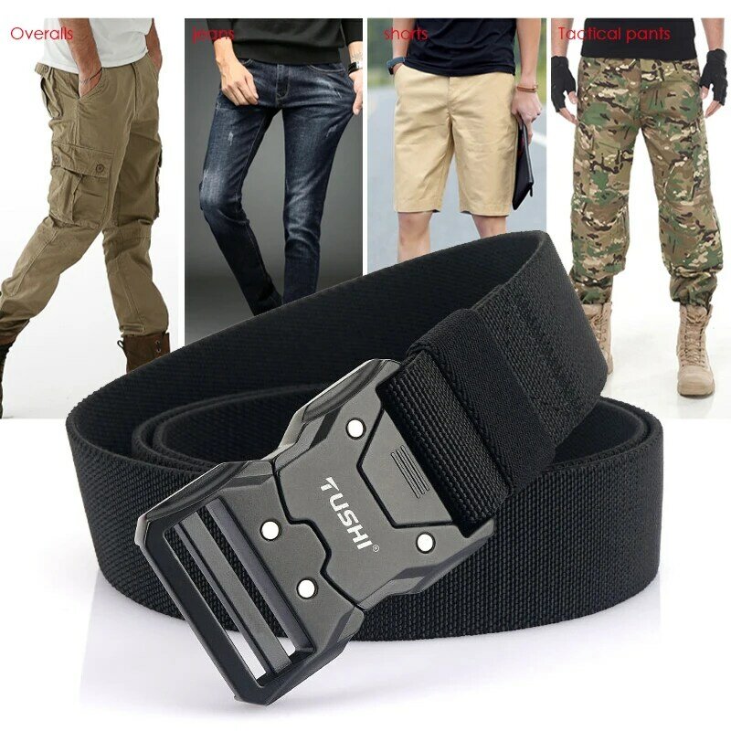 VATLTY Nuevo cinturón elástico para hombres, hebilla de metal duro Liberación rápida Tough Stretch Nylon Cinturón táctico militar para hombres Cintura casual masculina