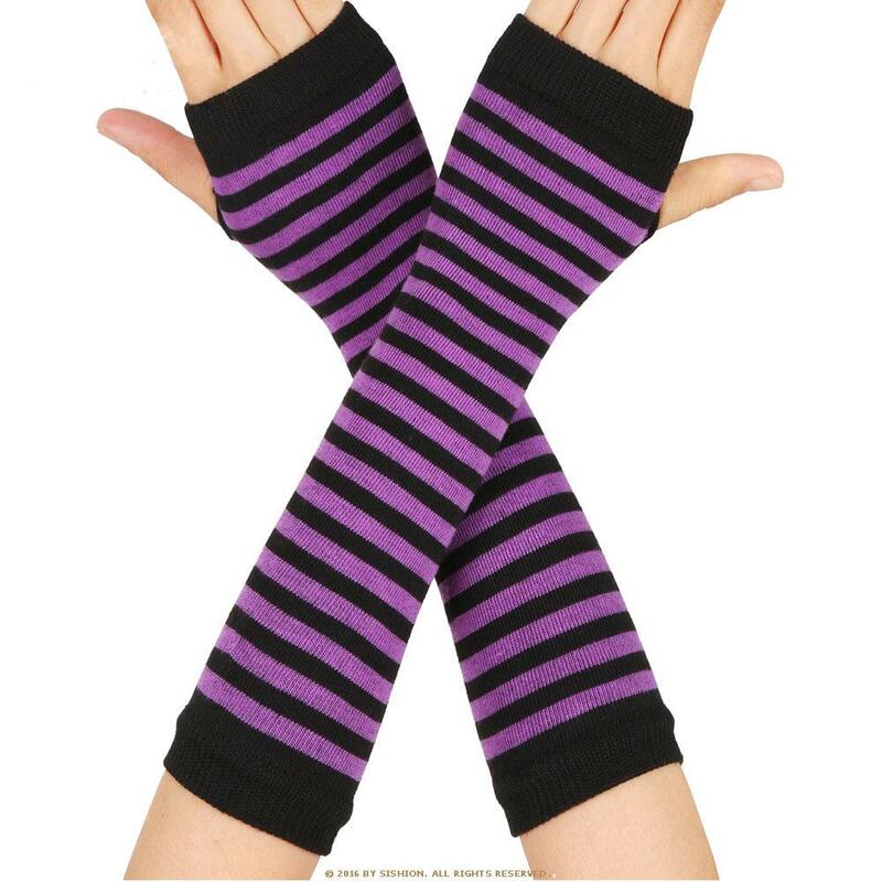 Fashion Women Lady Striped Elbow Gloves Warmer Knitted Long Fingerless Gloves Elbow Mittens Christmas Accessories Gift