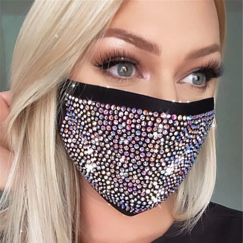 2020 mode Sparkly Strass Maske Elastische Wiederverwendbare Waschbar Bling Maske Für Gesicht Mit Strass Dekoration Gesicht Schmuck