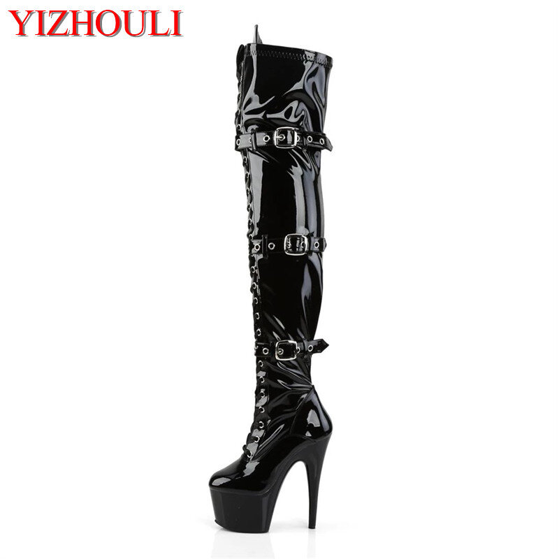 Buckle, 17cm classic knee-high heels sexy thigh high boots, 7in sexy nightclub high heels dance shoes
