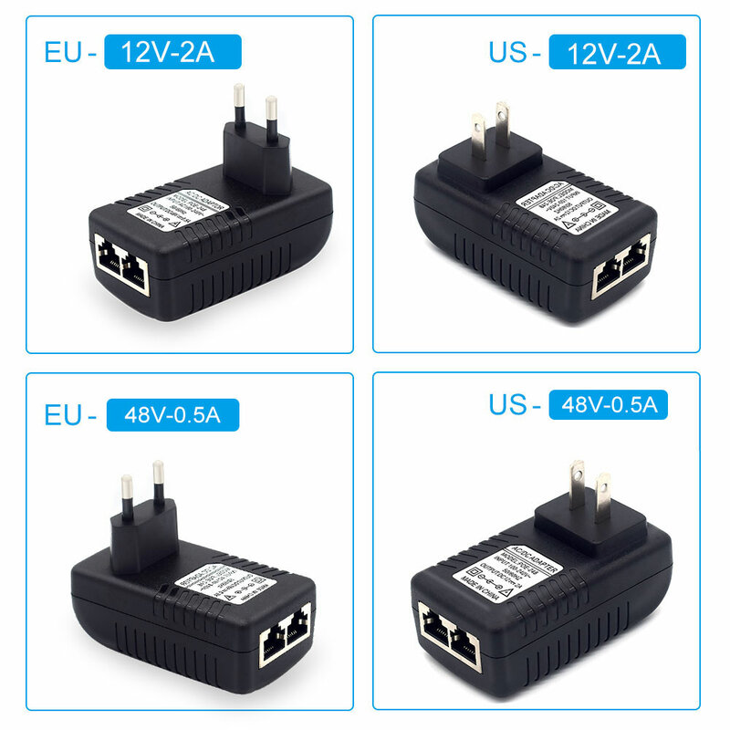 Adaptador de corriente POE para cámara IP, inyector Ethernet CCTV de 48V/12V, 0.5A /2A, 24W, adaptador de corriente con interruptor, opción de UE/EE. UU.