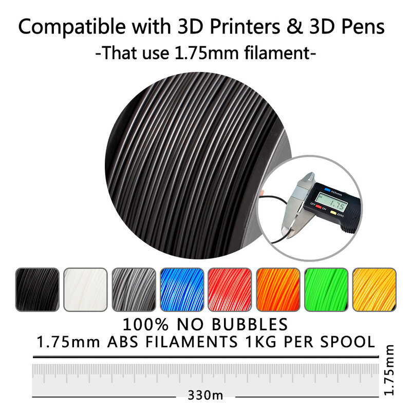 Sunlu-filamento para impressora 3d, 1.75mm, 1kg, 5 rolos, preto e branco, abs, material para impressão 3d