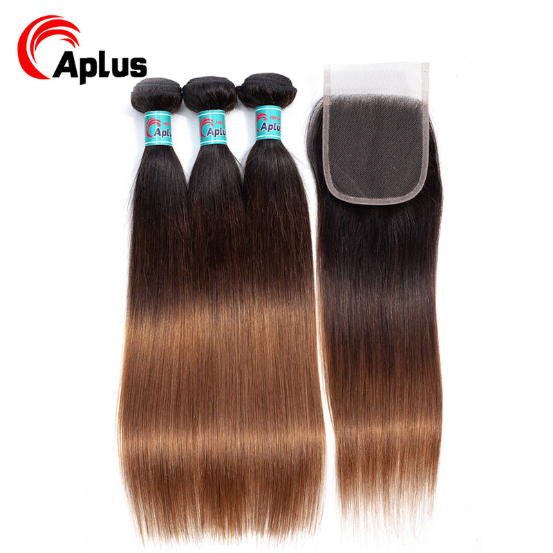 Aplus T1B/4/30 3 тона Омбре волосы с застежкой 100% человеческие волосы предварительно окрашенные прямые малазийские волосы с застежкой для женщин