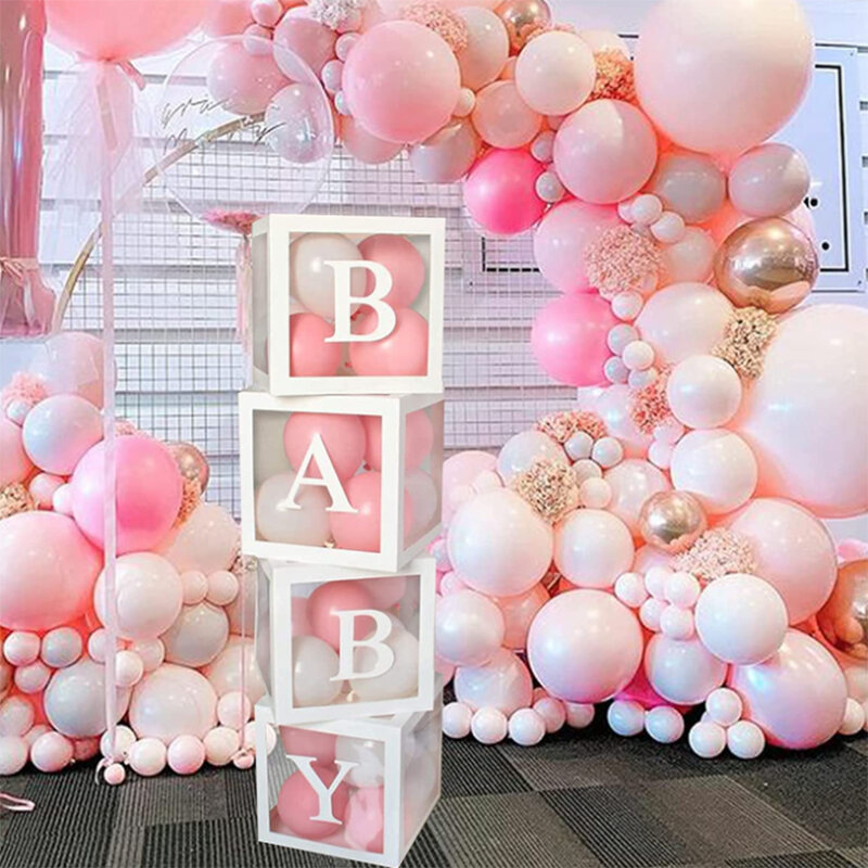 Cajas de globos para decoración de fiesta de primer cumpleaños, bloques de decoración con una letra, decoración para Baby Shower, niño y niña