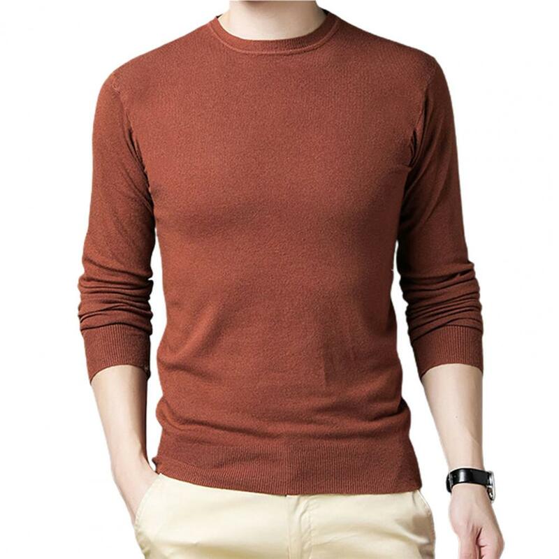 Długi rękaw jednokolorowy męski sweter prosty O-Neck Slim Fit długa koszula na jesień zima