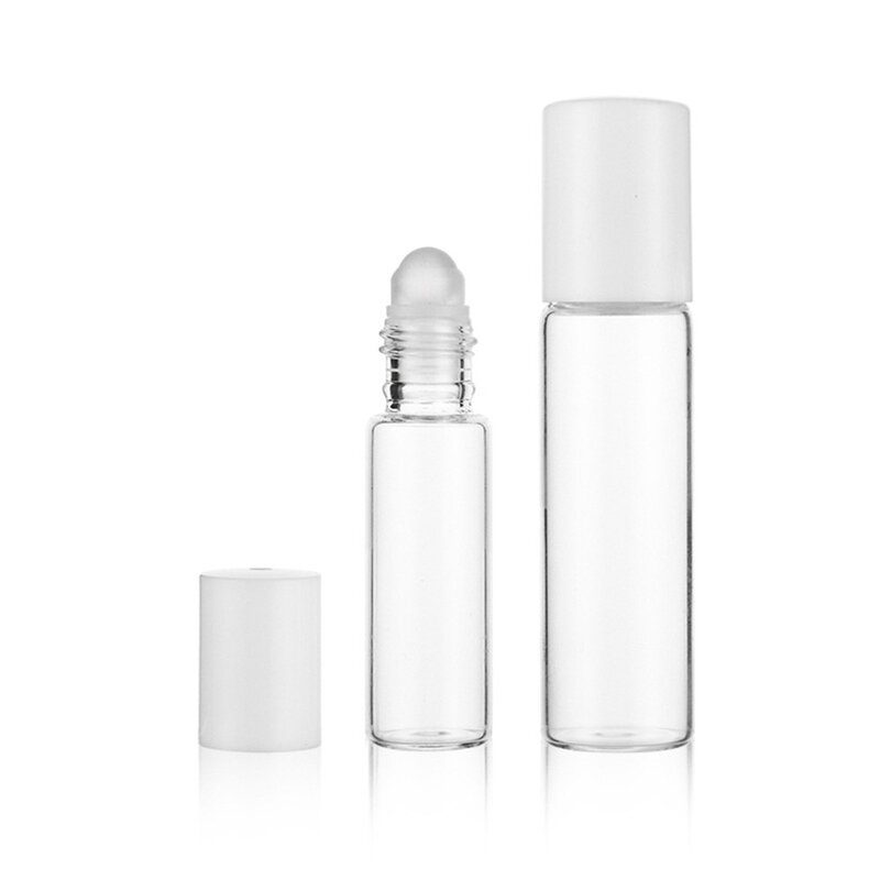 Botellas de rodillo de aceite esencial, botella enrollable de vidrio transparente, viales de muestra de viaje con bola de rodillo, 10ml, 5ml
