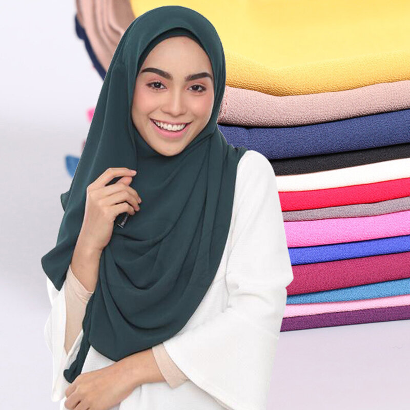 Bufanda de Hijab instantánea de doble bucle para mujer, chal musulmán de gasa para deportes, pañuelo para la cabeza, turbante musulmán fácil de usar