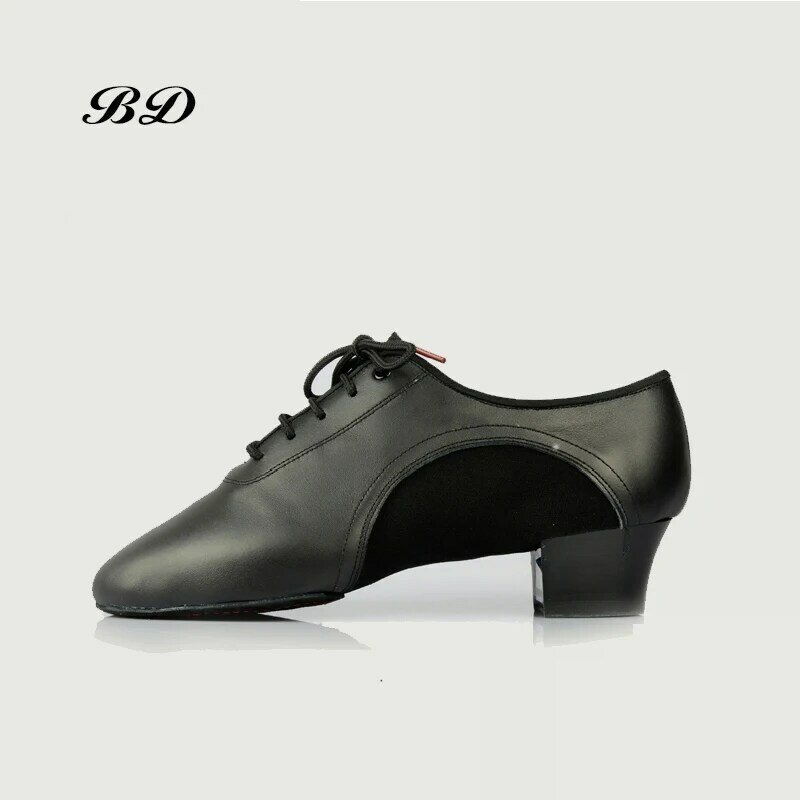 TOP Dance Shoes Men's Latin Ballroom Shoe Cowhide Oxford Cloth Two-point Sole BD 458 SALSA HEEL 4.5 CM Lace Profession Durable