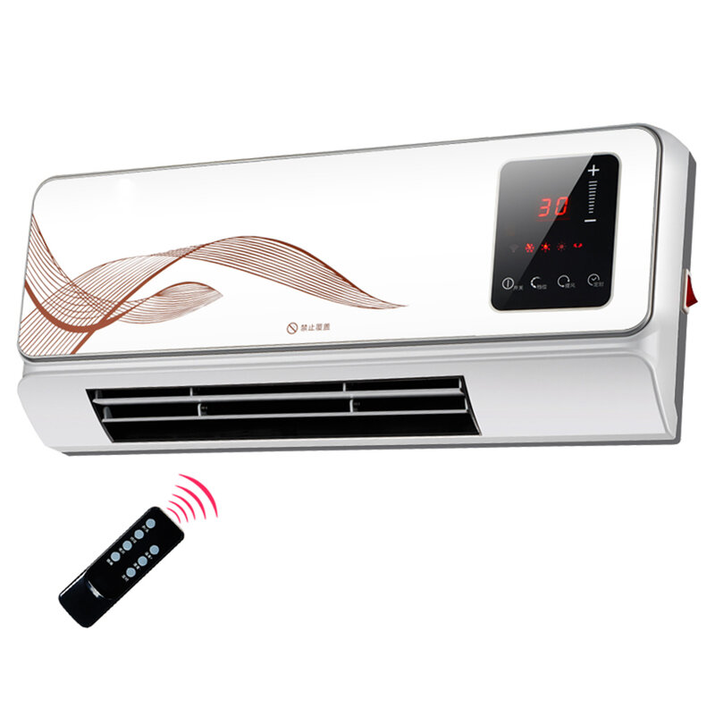 Casa wall-mounted aquecedor elétrico display digital ventilador de controle remoto aquecedor cronometrando ventilador de ar quente três engrenagens ajustável