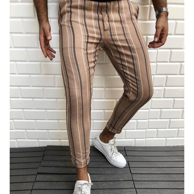 Осенние европейские и американские эксклюзивно для нового стиля мужских повседневных брюк с полосатым принтом