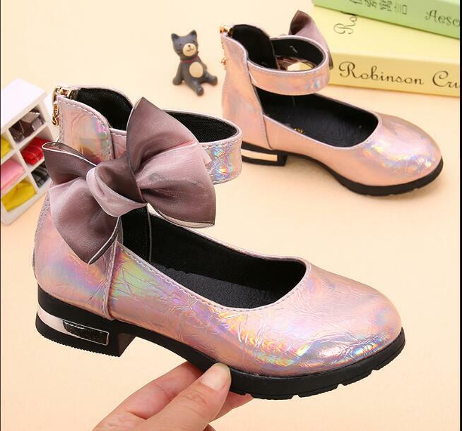 Sapatos infantis de couro rosa para meninas, sapatos para crianças com salto alto e princesa para festa, casamento e outono