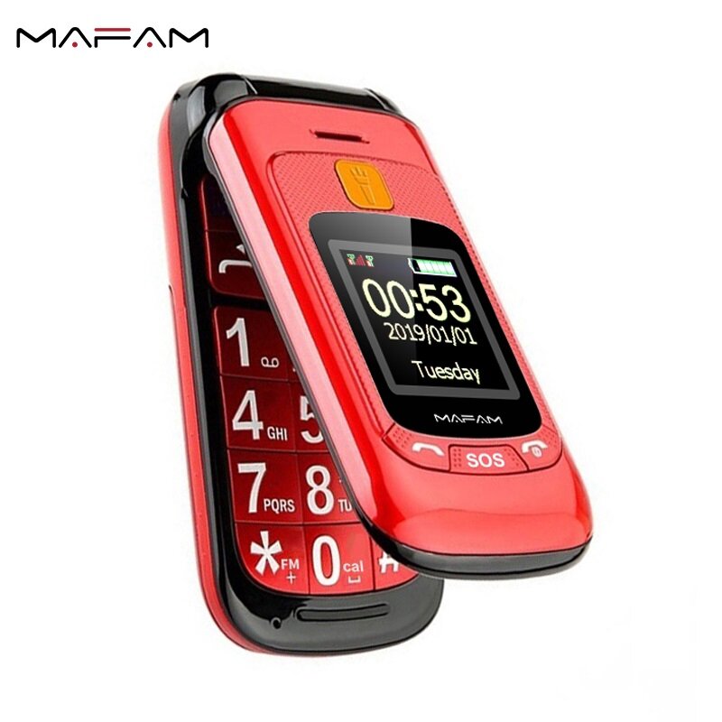 Mafam F899 penutup lipat ponsel Senior tampilan ganda kunci SOS panggilan cepat senter layar besar kunci Rusia suara keras FM mudah