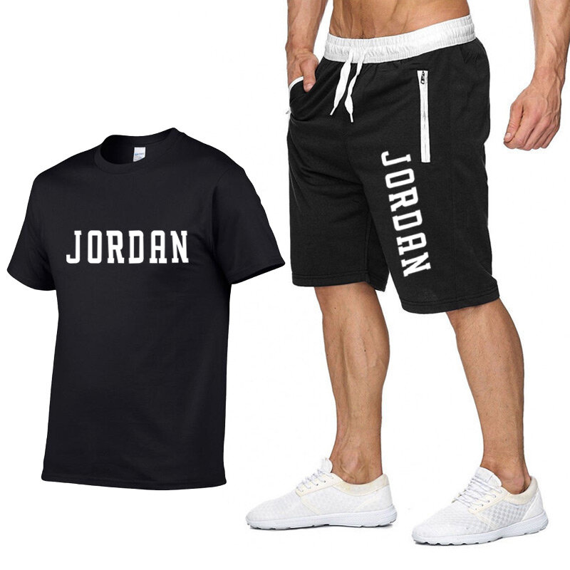 2020 new Pocket zip set 2 Pieces men Sets Male Men Clothing Sportswear Set Fitness Summer Print Men Shorts+T shirt Men's Suit