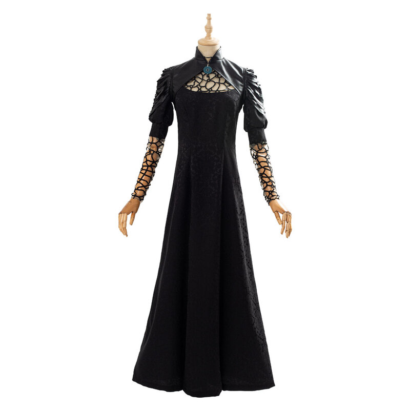 Yennefer-Disfraz de Cosplay para mujer, Vestido largo de fiesta negro, capa femenina, disfraces de Carnaval de Halloween, atuendo para adultos