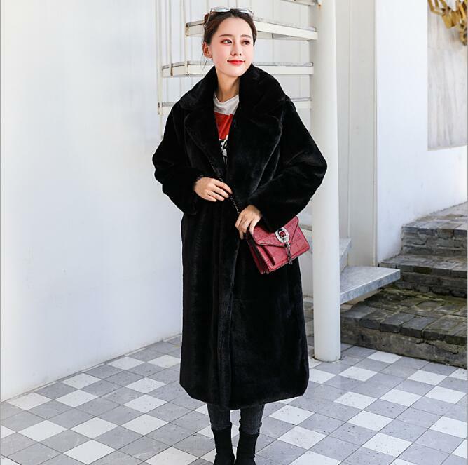 Abrigo de piel de conejo de imitación para mujer, abrigo largo de lujo, grueso y cálido, de felpa, de talla grande, para invierno