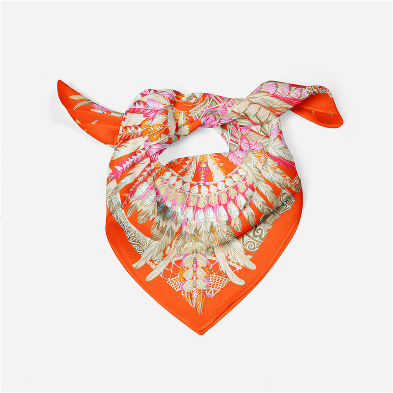 Женский квадратный шарф с принтом в виде перьев, дизайнерский брендовый шелковый шарф-бандана, роскошная повязка на голову, модный хиджаб, шейный платок, 53 см, 2024