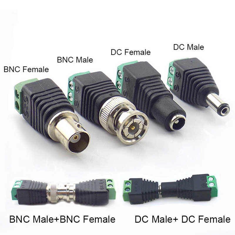 Adaptateur de connecteur de prise BNC mâle et femelle 12V DC, convertisseur vidéo Balun pour CCTV, bande lumineuse LED, caméra de sécurité