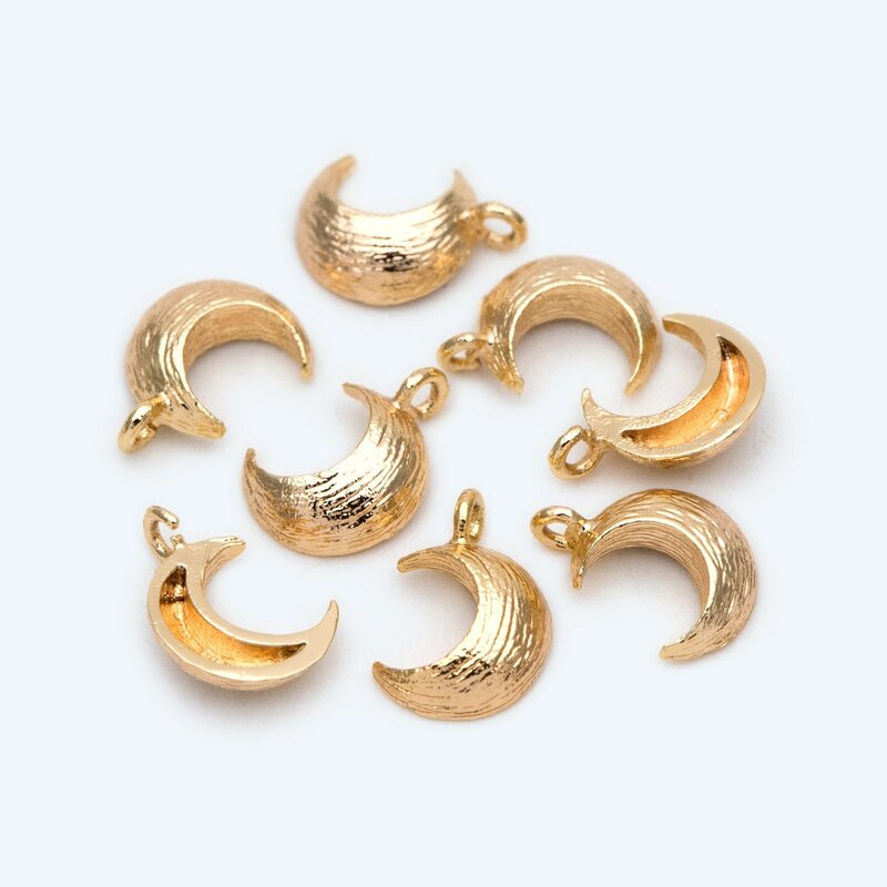 10 pçs banhado a ouro lua crescente charme, minúsculo escovado ouro lua pingente para fazer jóias diy acessórios (GB-2253)