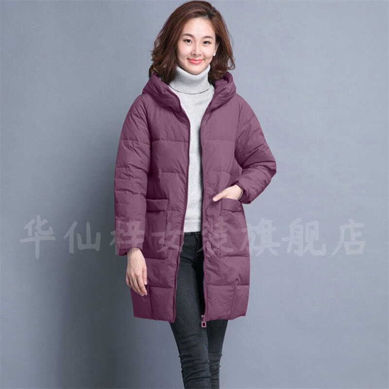 Jaqueta acolchoada feminina de comprimento médio, casaco solto feminino de meia idade e idoso, de alta qualidade, coreano, D, 2022