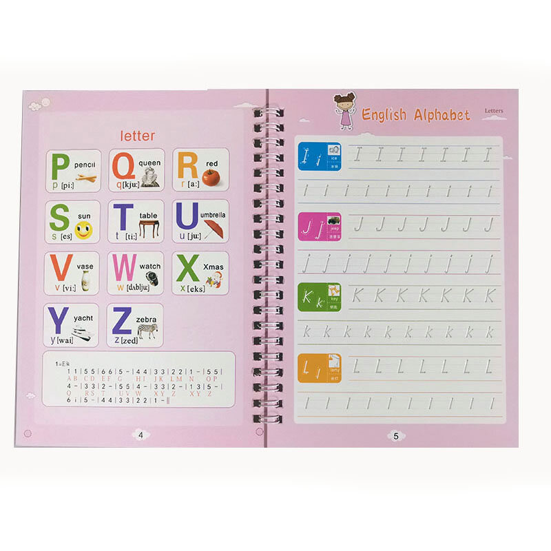 Reusable เขียนวางตัวอักษรลายมือ Copybook สำหรับ Kids Word เด็กหนังสือภาษาอังกฤษ Calligraphic ตัวอักษร Toy Practice