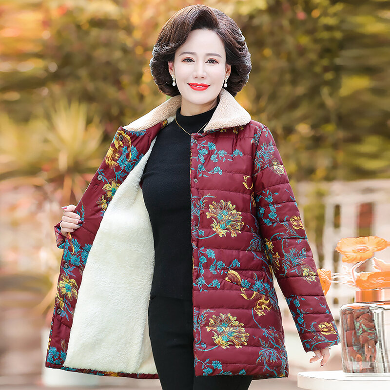Зимняя куртка, Женская парка средней длины, длинное пальто, одежда для мам, зимняя верхняя одежда с хлопковой подкладкой и цветами, теплая женская одежда