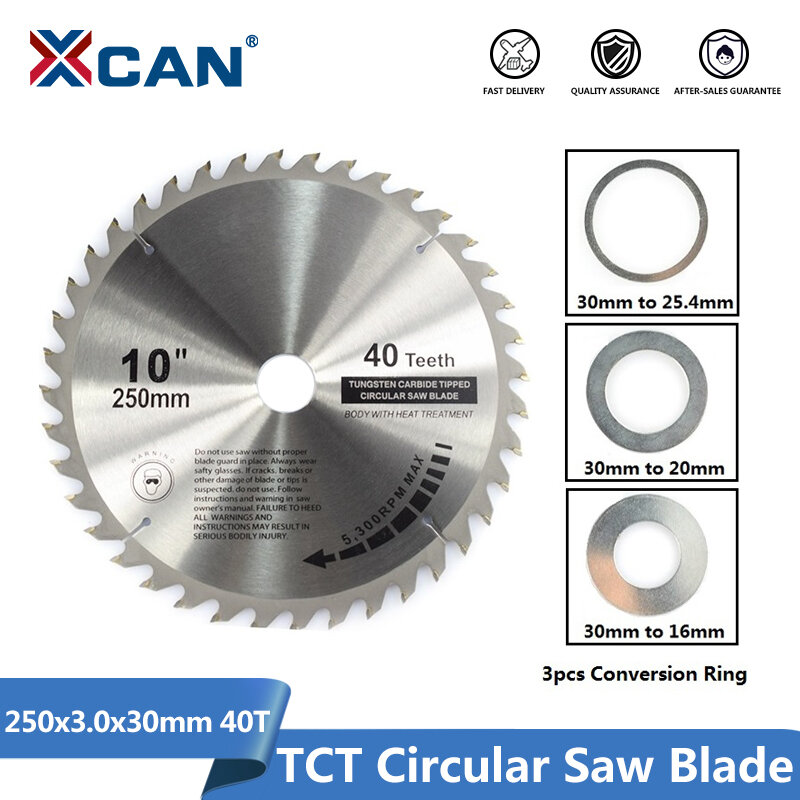 XCAN 1Pc 250Mm 40T Kualitas Tinggi Carbide Woodworking Saw Blade dengan 30Mm Bor Kayu Cutting Disc TCT Circular Saw Blade