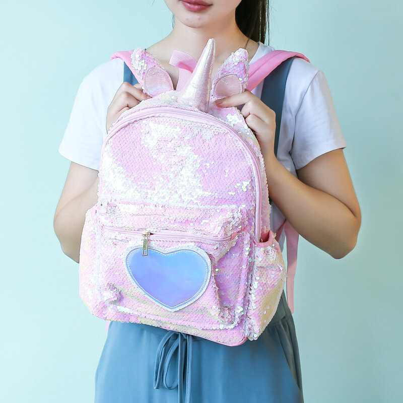 패션 십대 소녀의 학생 도서 가방 귀여운 만화 유니콘 paillette 학교 배낭