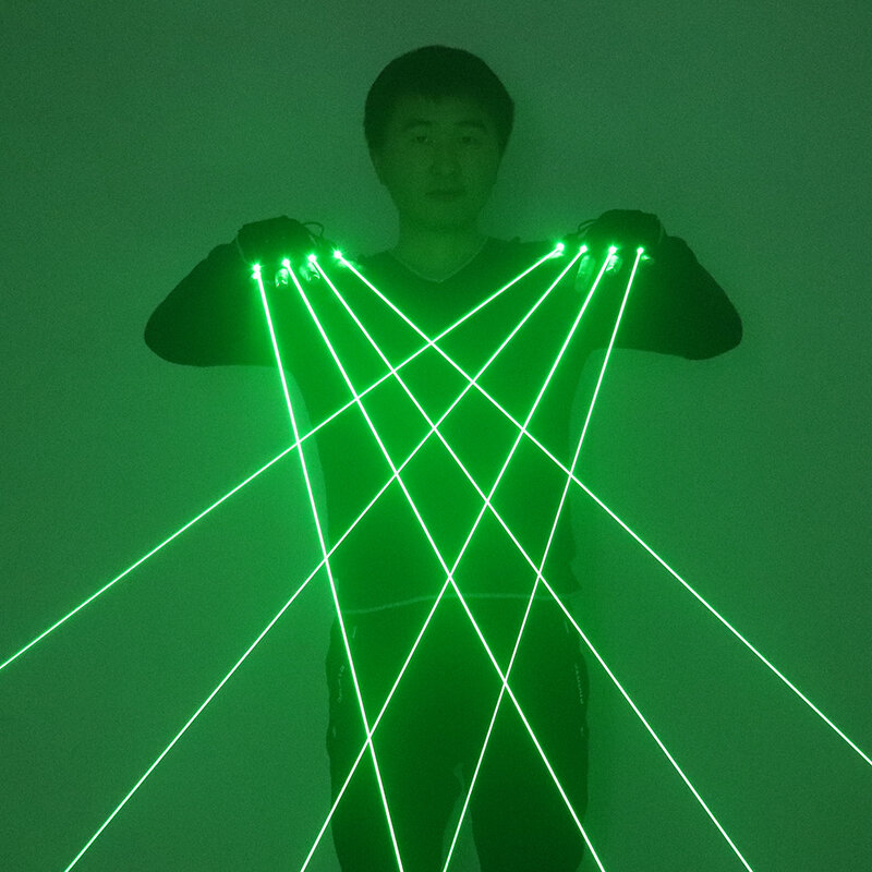 Rękawice z zielonym laserem wiązka laserowa palec błyskowy, nocny piosenkarz tańca barowego rekwizyty DJ mechaniczne rękawice światło LED