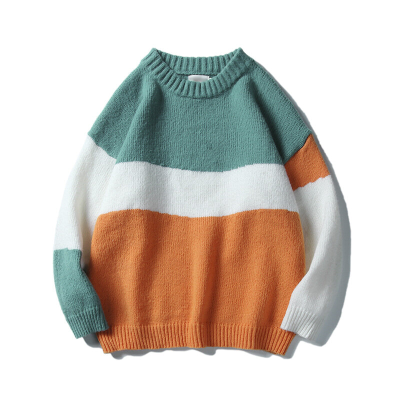 Męski bawełniany sweter z dekoltem w kształcie litery "o" jesienno-zimowa sapecious Warm wygodny Patchwork z długim rękawem z dzianiny dorywczo męski sweter