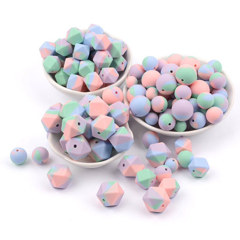 LOFCA – perles de dentition en Silicone, 20 pièces, teinture par nouage, léopard, Terrazzo, dalmatien, camouflage, perles colorées à mâcher pour bébé