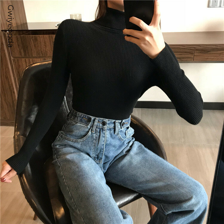 Autumn Winter Thick Sweater Women High Collars Knitted Ribbed Pullover Long Sleeve Turtleneck Slim Jumper Soft Warm Pull Femme