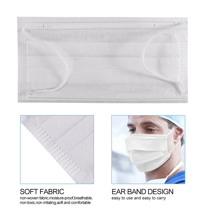 Masque buccal jetable 50 pièces/lot | 3 couches, soins de santé, Anti-Infection, PM2.5, masques protecteurs faciaux blancs