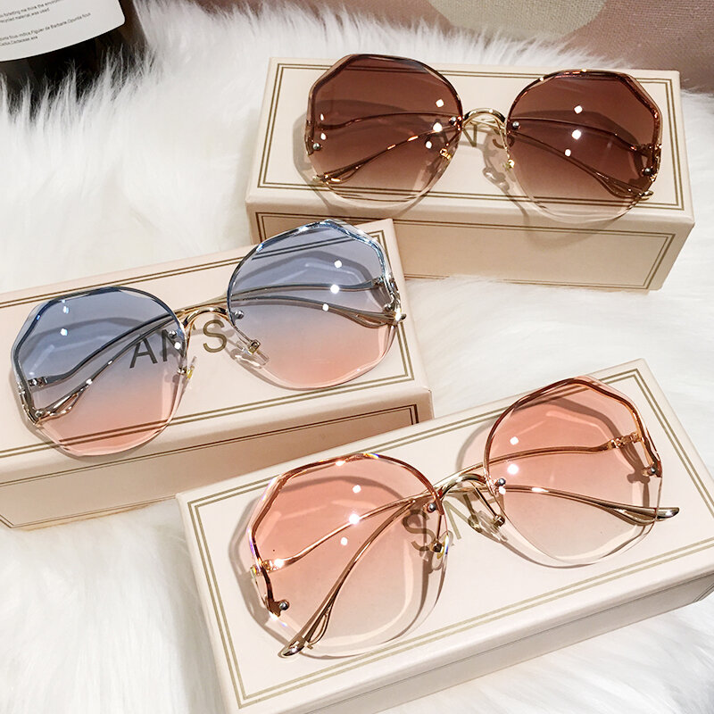 MS 2021 New Women Sunglasses Rimless UV400 Brand Designer High Quality Gradient Sun Glasses Female oculos With Box