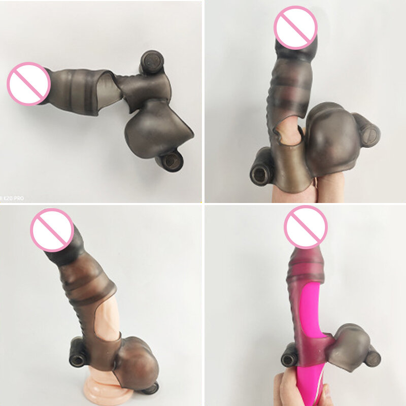 Masturbation Tools Vibrating Penis Cover TPE Portable with Touching Movement and 6 Button Batteries Adult Toys TK-ing
