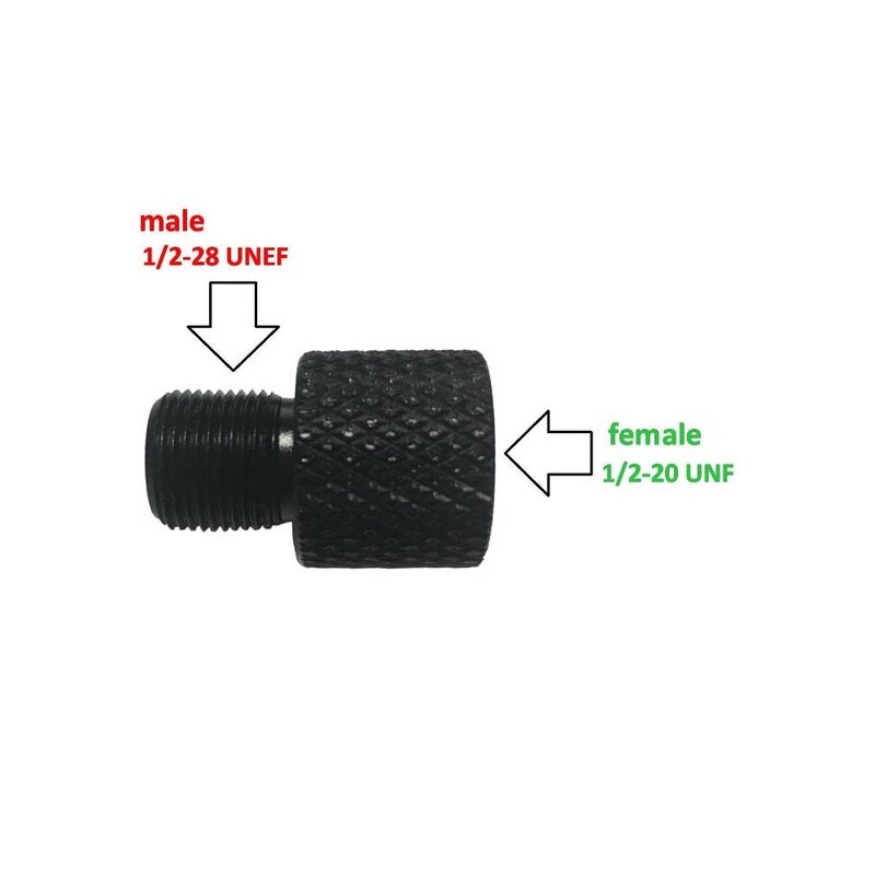 1/2-20 UNF To Male 1/2-28 UNEF or Female 1/2-28 UNF To Male 1/2-20 UNEF  Barrel End Threaded Adapter Female