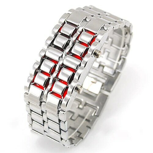 Mode Männer Frauen Metall digitale Armbanduhr Eisen Samurai LED-Anzeige gesichtslose Armbanduhren Quarz elektronische Armbanduhr